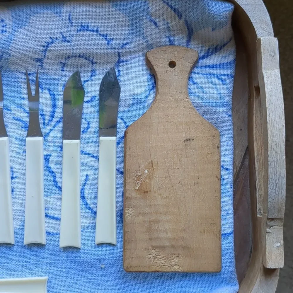 Party Forks MCM Appetizer Mini Cutting Boards Stainless Steel Vtg happy hour set